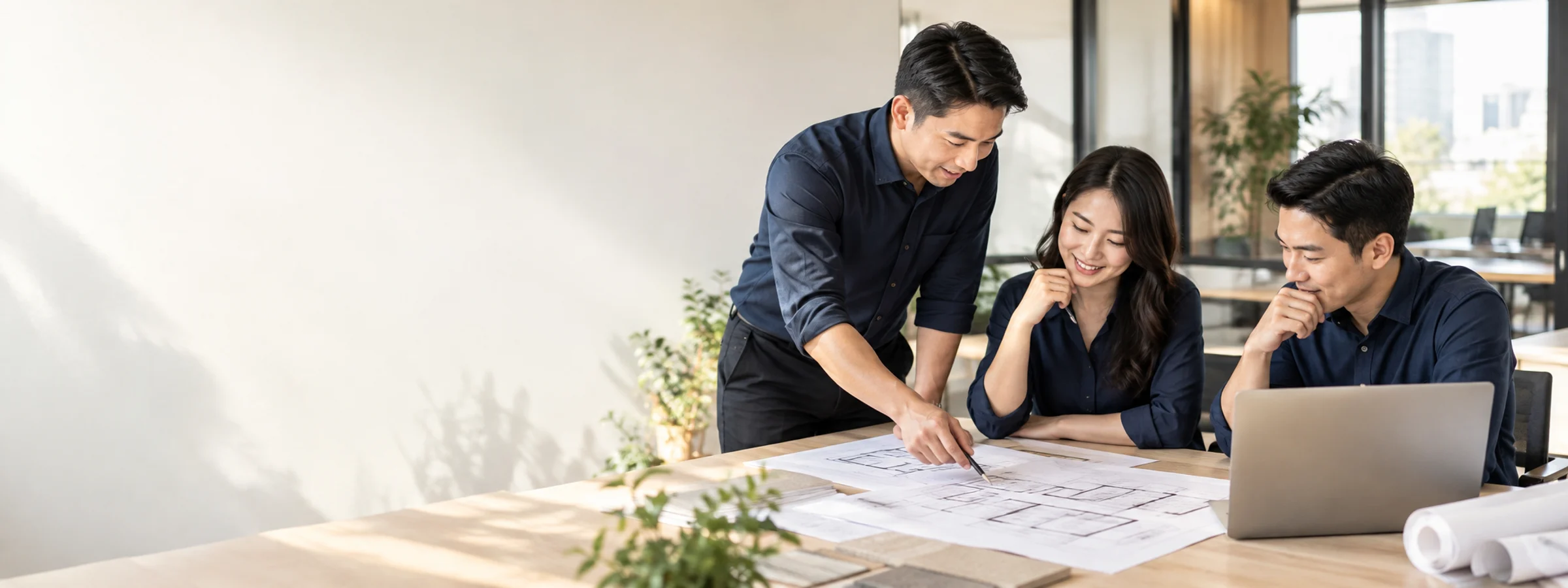 Illustrative team discussing a security project in a modern workspace