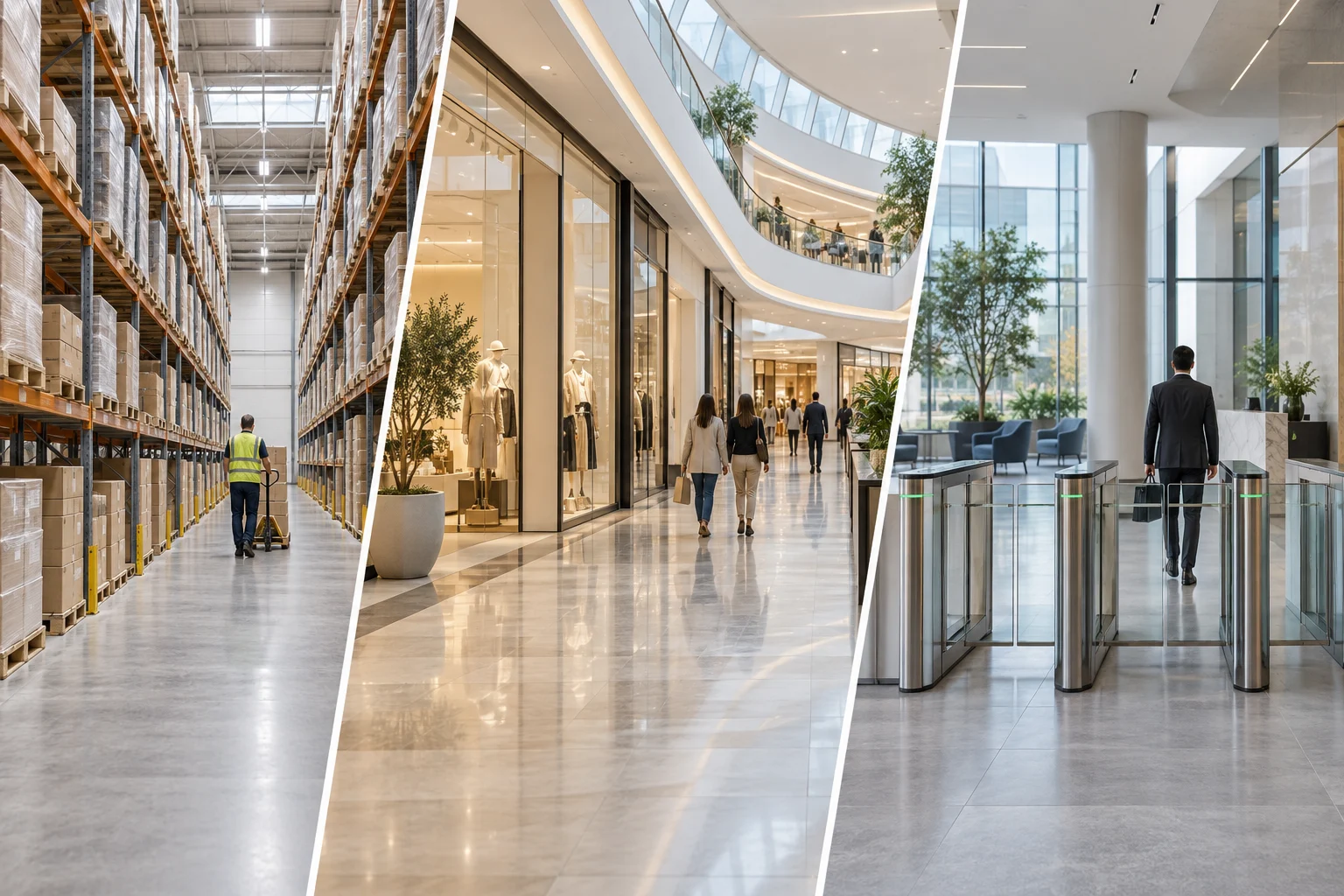 Illustrative warehouse, retail and office security environments
